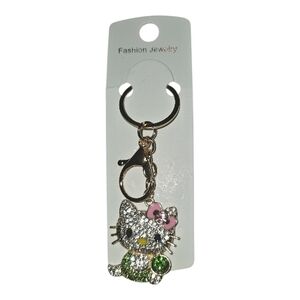 ✨️NWT Sparkling Kitty Keychain✨️ with Pink, Green, and Silver Accents